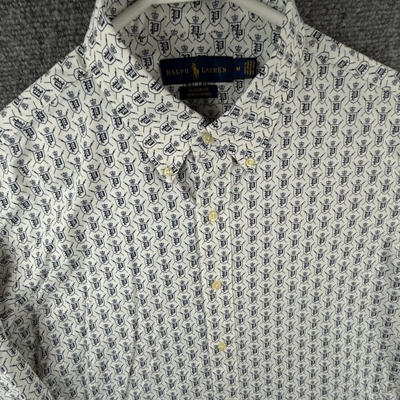Ralph Lauren Classic Fit Performance AOP P Wing Logos Medium Blue White Shirt - Picture 1 of 16
